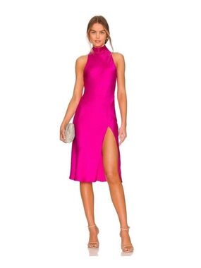 Amanda Uprichard Size S/M High-Neck Fuchsia Midi Dress with Side Slit